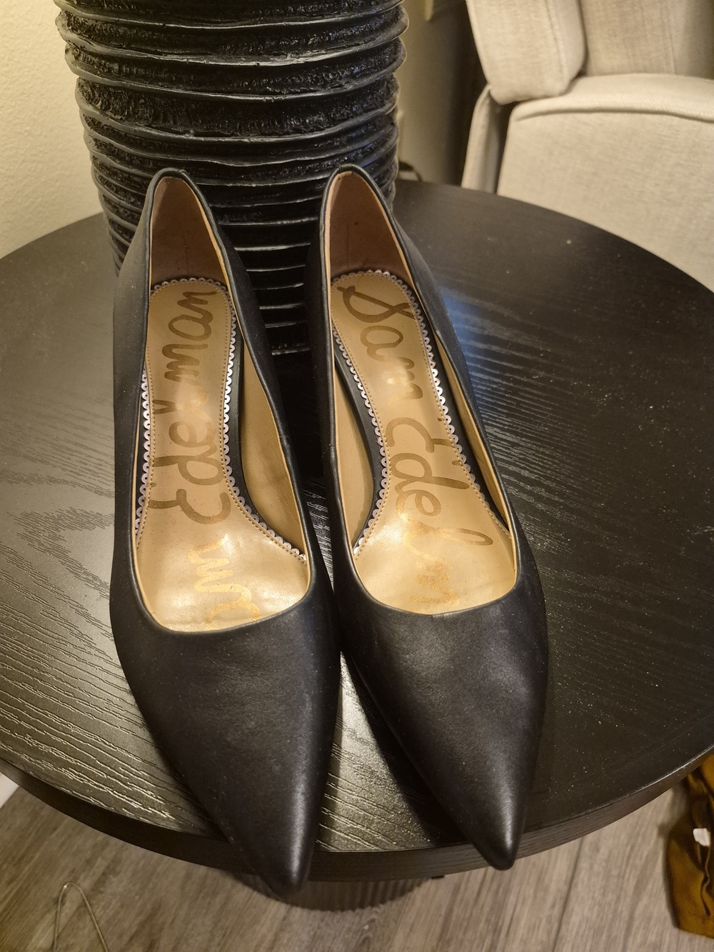 Sam Edelman Black Pointed Toe Leather Heels